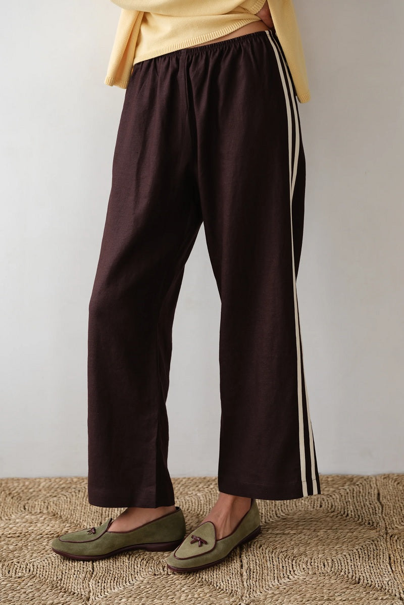 Womens The Linen Stripe Crop Racer Pant in Espresso