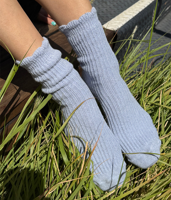 Womens Linen Scallop Socks