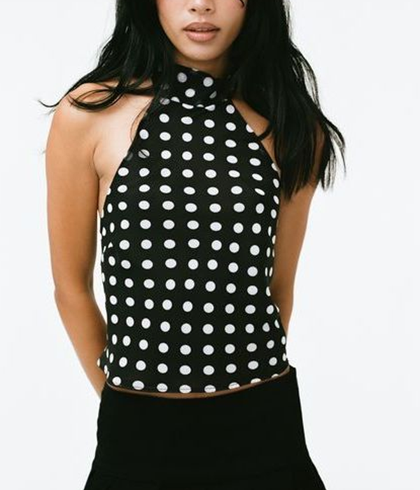 Womens Piper Top in Black and White Dot