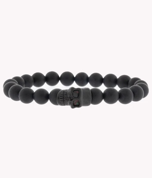 Mens Skull Stones Bracelet in Matt Black