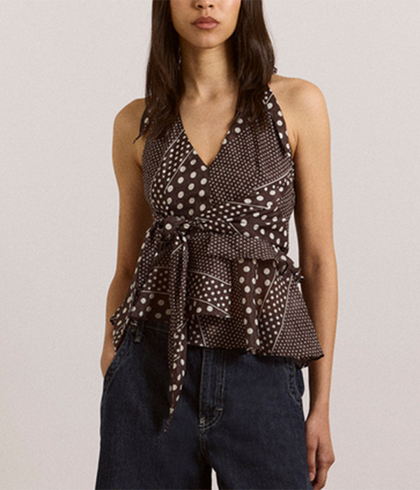 Womens Leandra Halter Cami - Dakr Brown Spot Stripe