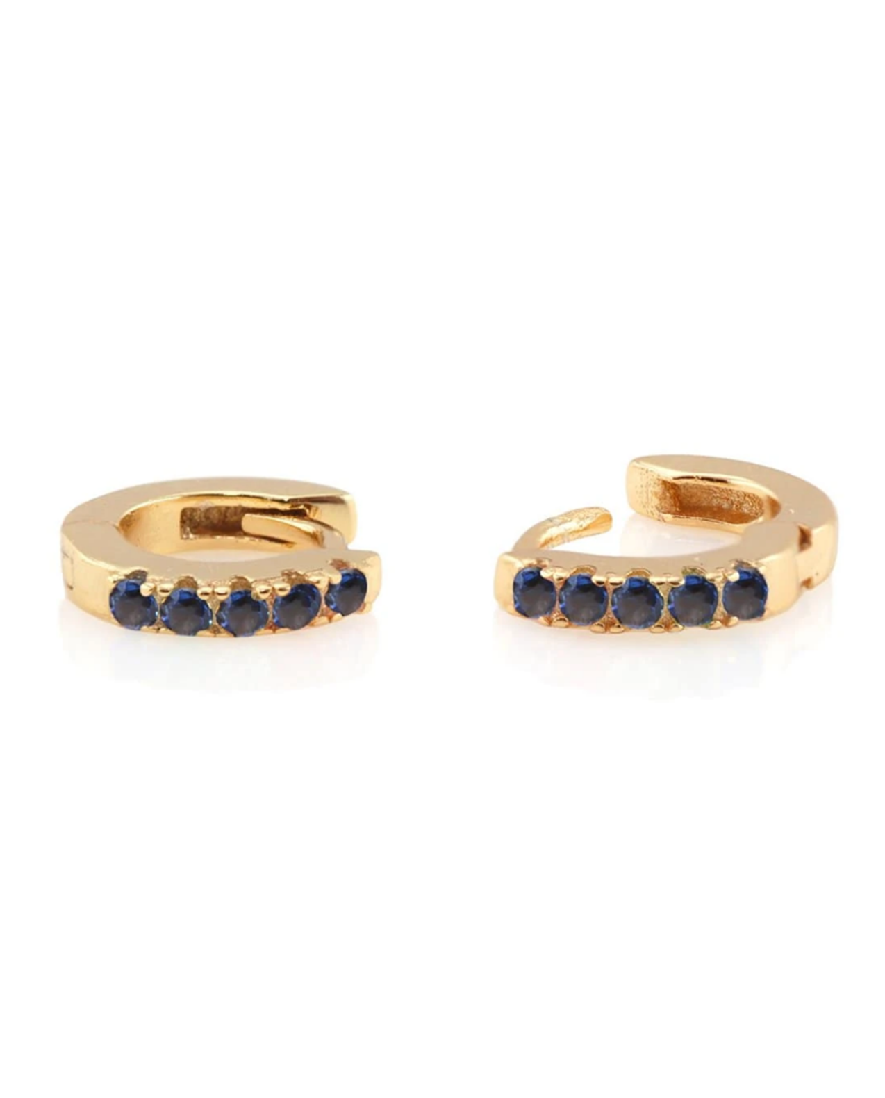 Pave huggie Hoop Earrings in Gold Vermile Sapphire Blue
