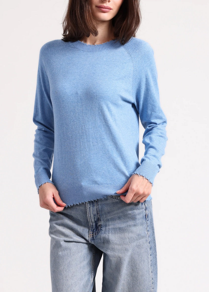 Womens Cotton Cashmere Frayed Edge Crew