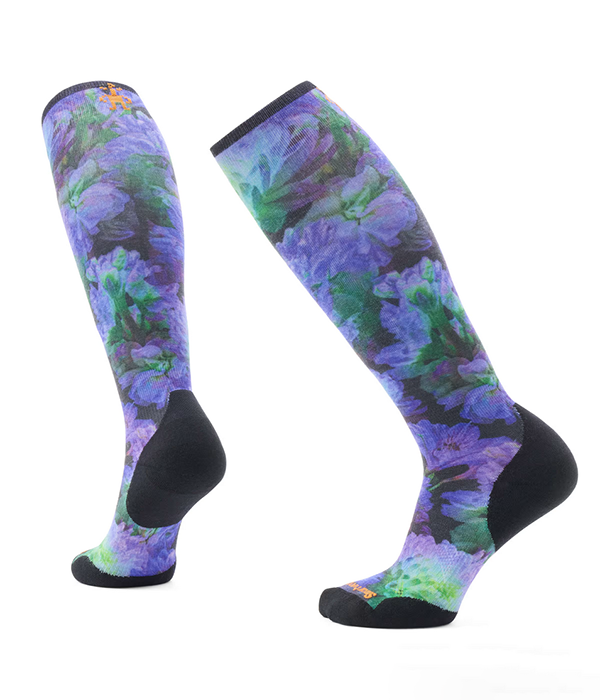 Womens Ski Targeted Cushion Electric Lotus Print OTC Socks