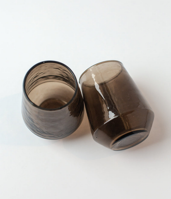 Handblown Hammered Glass Water Tumbler | Pair of 2 in Smoke