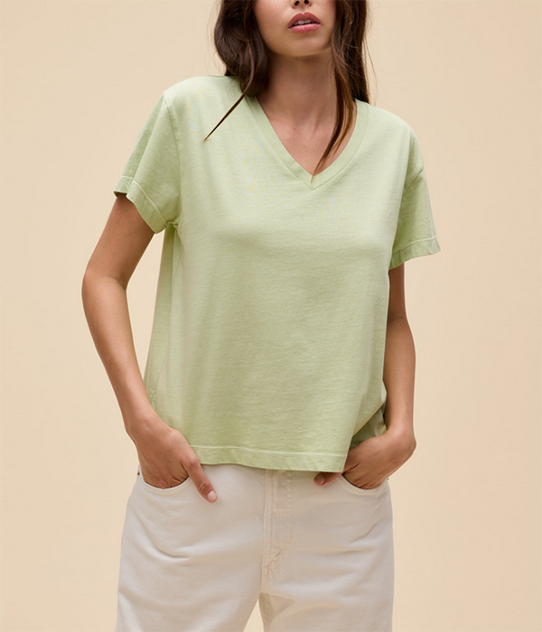 Womens Solid Boxy V-Neck Tee