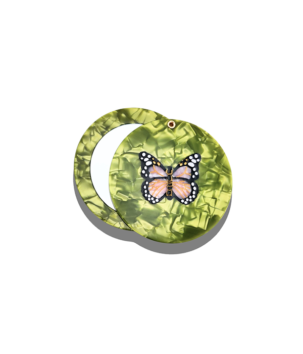 Hand-Painted Pink Butterfly Compact Mirror | Eco Friendly