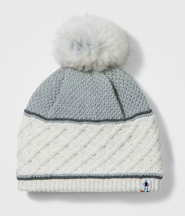 Cable Knit Colorblock Pom Beanie