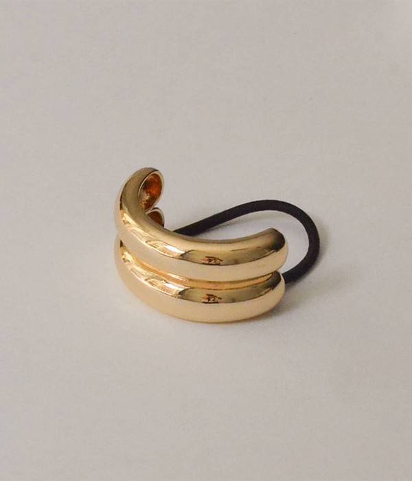 Womens Wide Double Arch Metal Ponytail Hair Tie | Gold