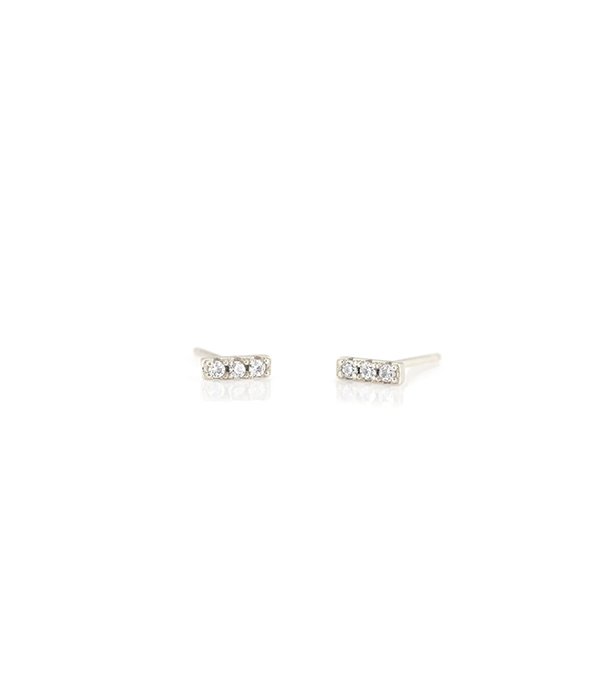 Womens Bar Dash Pave Stud Earrings in Sterling Silver