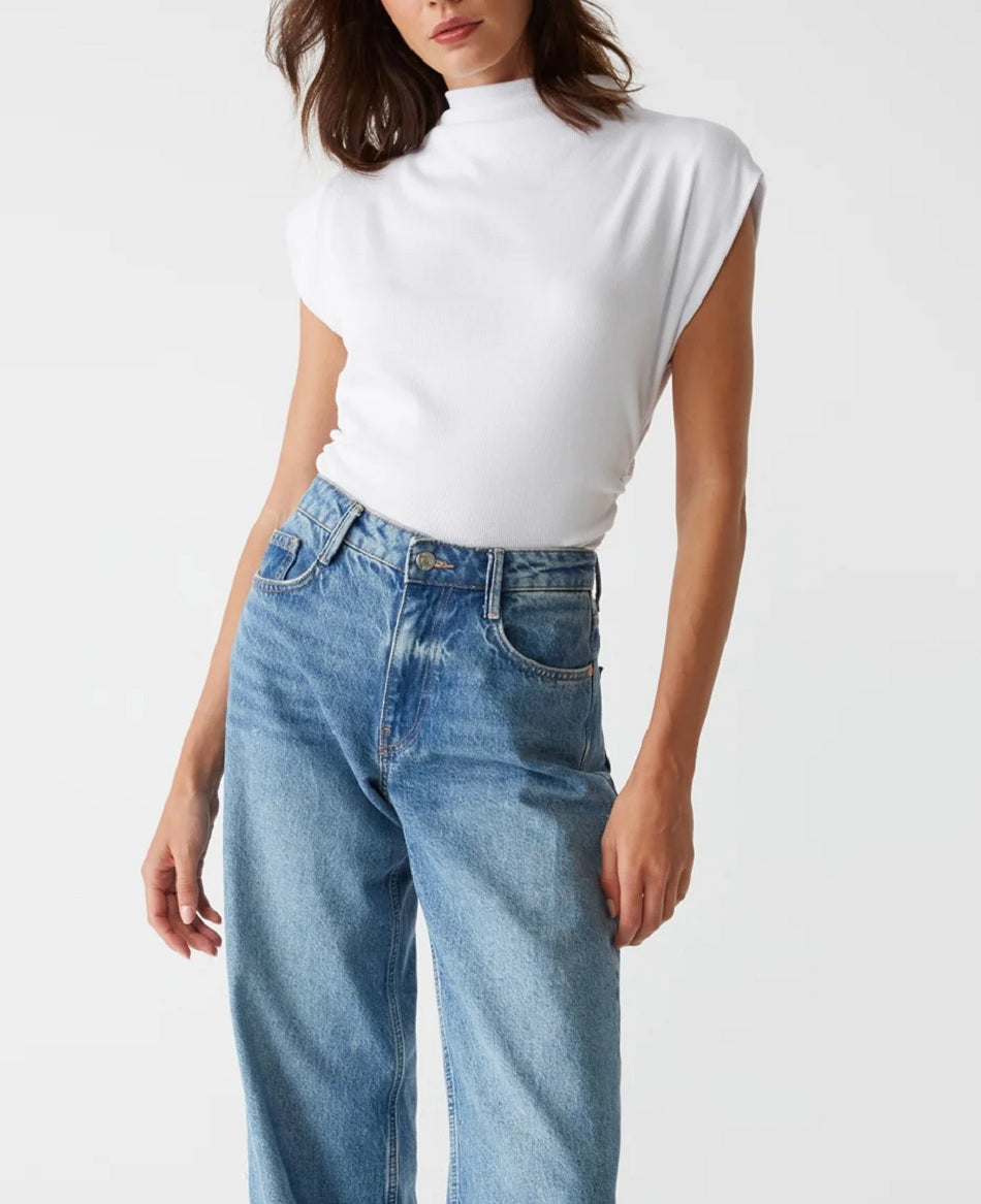 Womens Amara Mock Neck Powershoulder Top