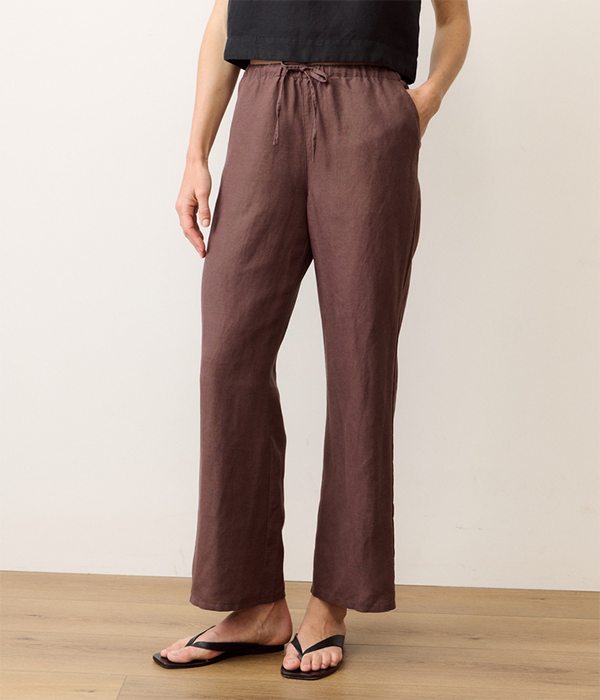 Womens Linen Drawstring Pant in Chocolate