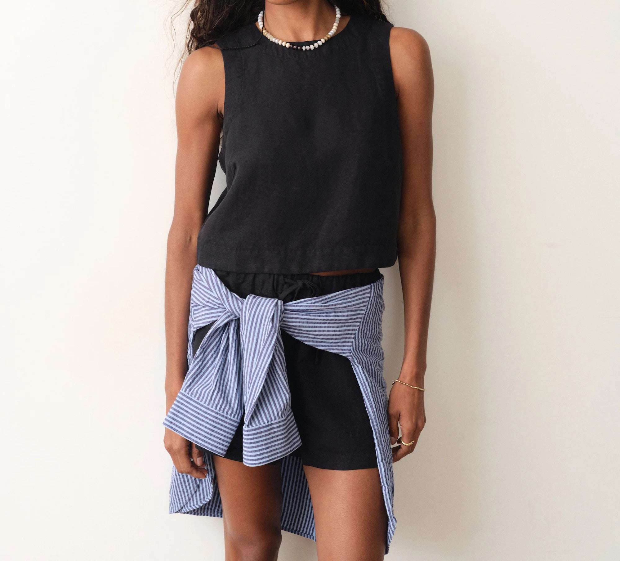 Womens Quinn Linen Tank in Black