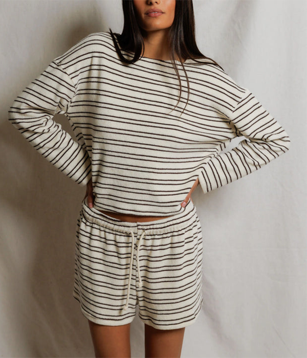 Womens Keri Loop Terry Stripe Long Sleeve Top