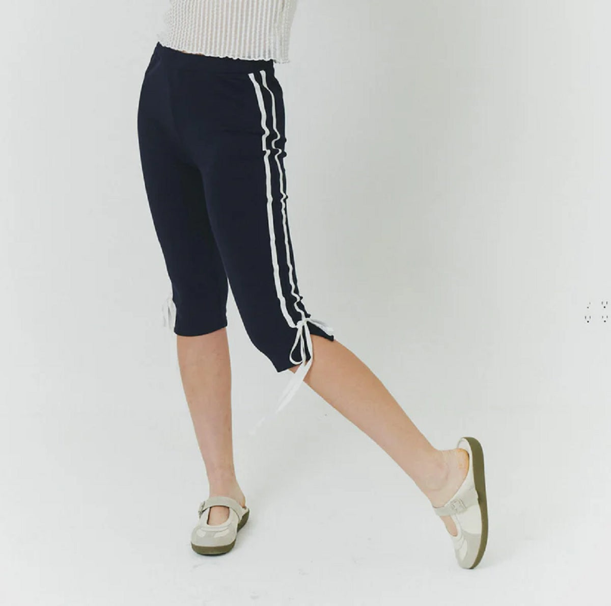 Womens Navy Capri Pant with White Bow