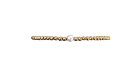 3mm Yellow Gold Filled Bracelet w/ Single White Pearl 6.25in