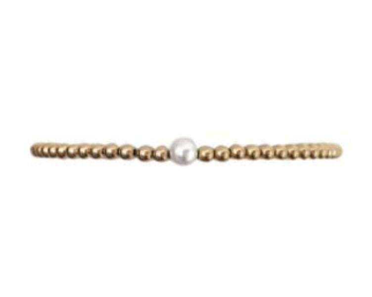 3mm Yellow Gold Filled Bracelet w/ Single White Pearl 6.25in