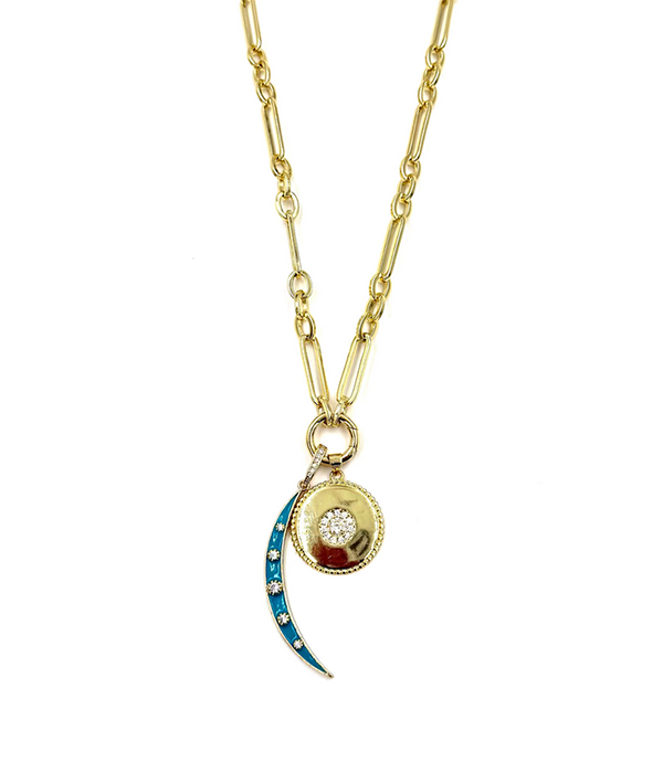 Womens Ashley Gold Stainless Steel Gold Plated Chain Link With Moon CZ in Gold / Blue