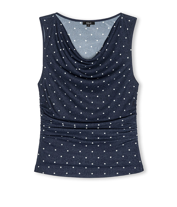 Womens Fete Top in Navy Polka Dots