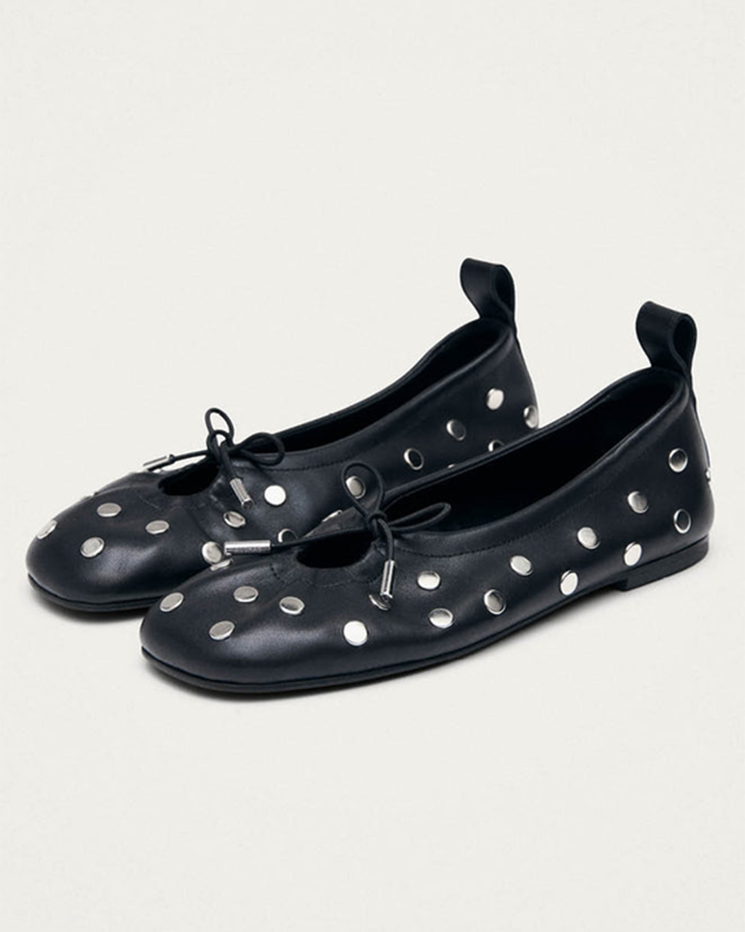 Womens Rosalind All Studs Black Leather Ballet Flats