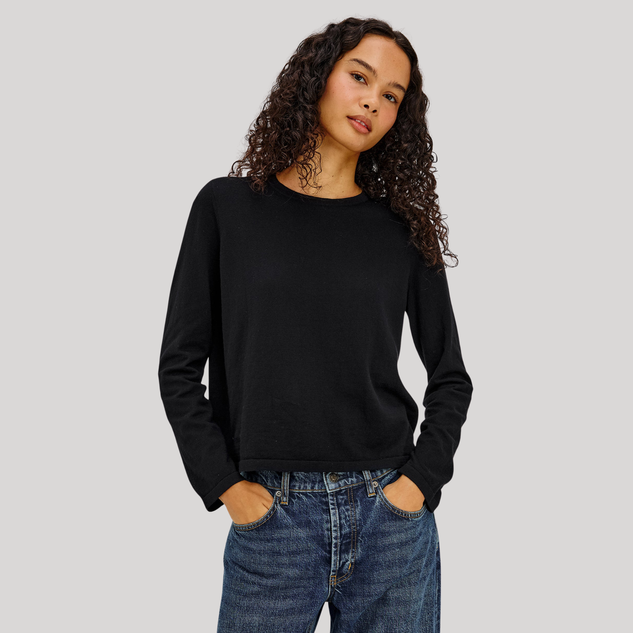 Rails Cotton Cashmere Long Sleeve Tee in Black-Black