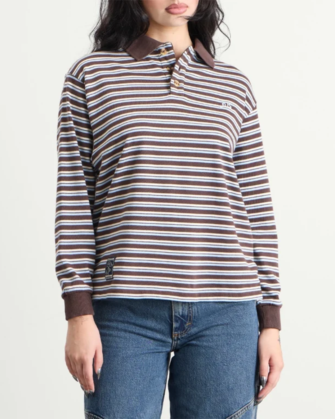 Womens Remie Rugby - Choc / Blue Stripe