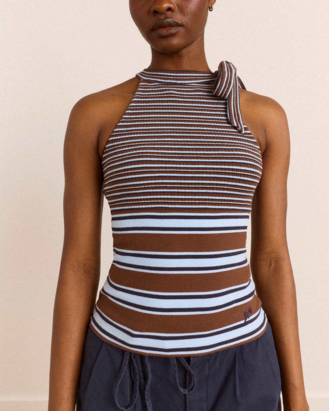 Womens Oriana High Neck Tank - Blue Stripe