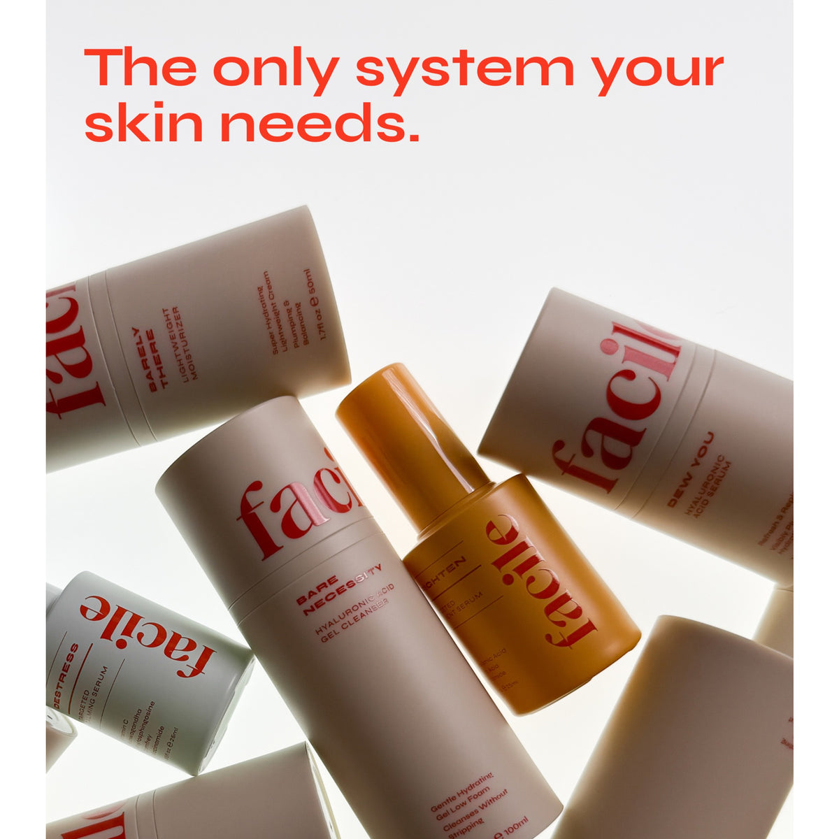 Facile Discover Your Core Set Minis of Bare Necessity, Dew You, Barely There and Sample Sizes of All 4 Serums