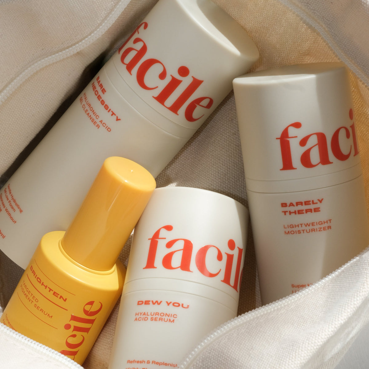 Facile Discover Your Core Set Minis of Bare Necessity, Dew You, Barely There and Sample Sizes of All 4 Serums