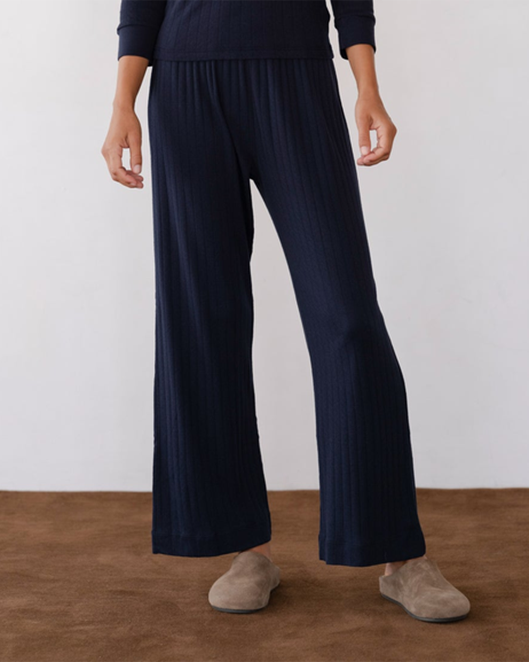 Womens The Pointelle Simple Crop Pant in Navy