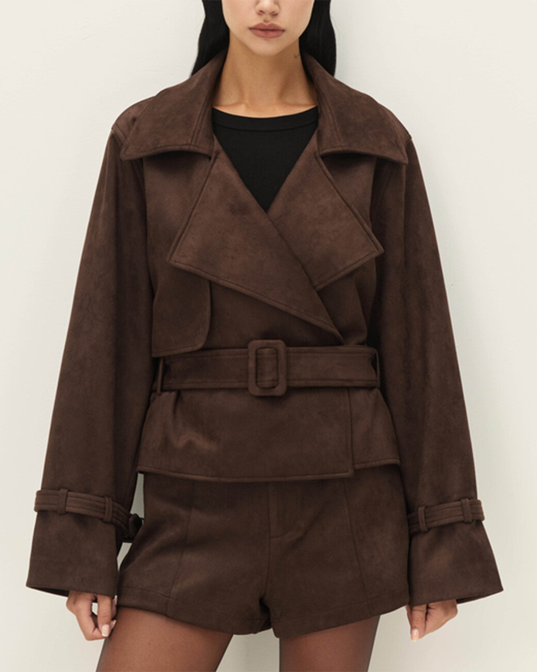 Womens Marais Faux Suede Cropped Trench Coat