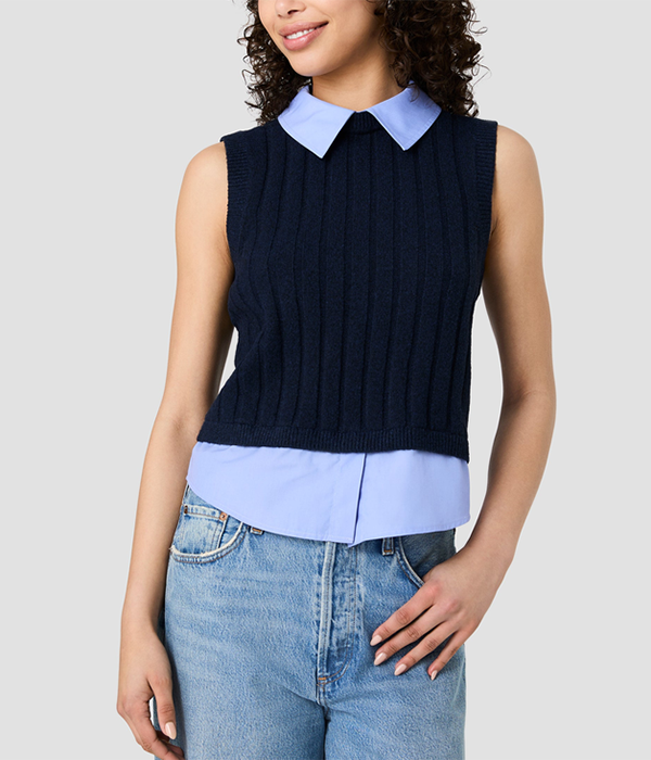 Womens Alleyna Knit Poplin Collared Vest