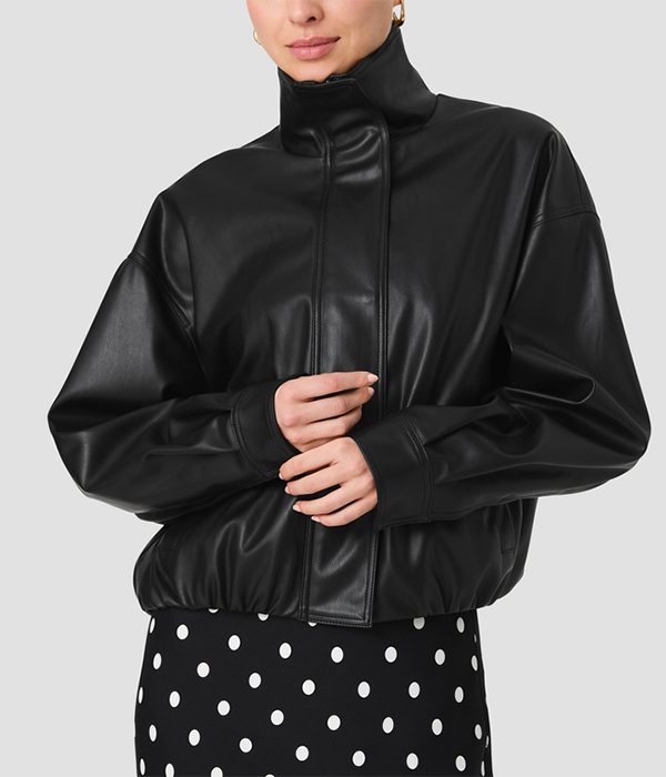 Womens Dessa Faux Leather Bomber Jacket