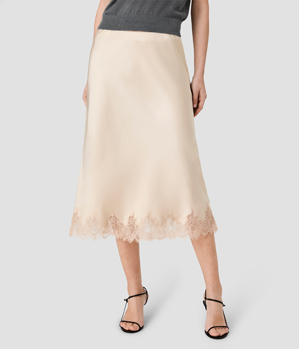 Womens Ennis Satin Lace Midi Skirt