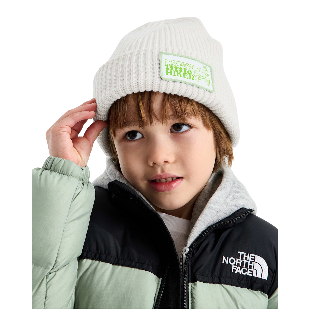 The North Face Kids Salty Lined Beanie-White Dune/Hike Patch

