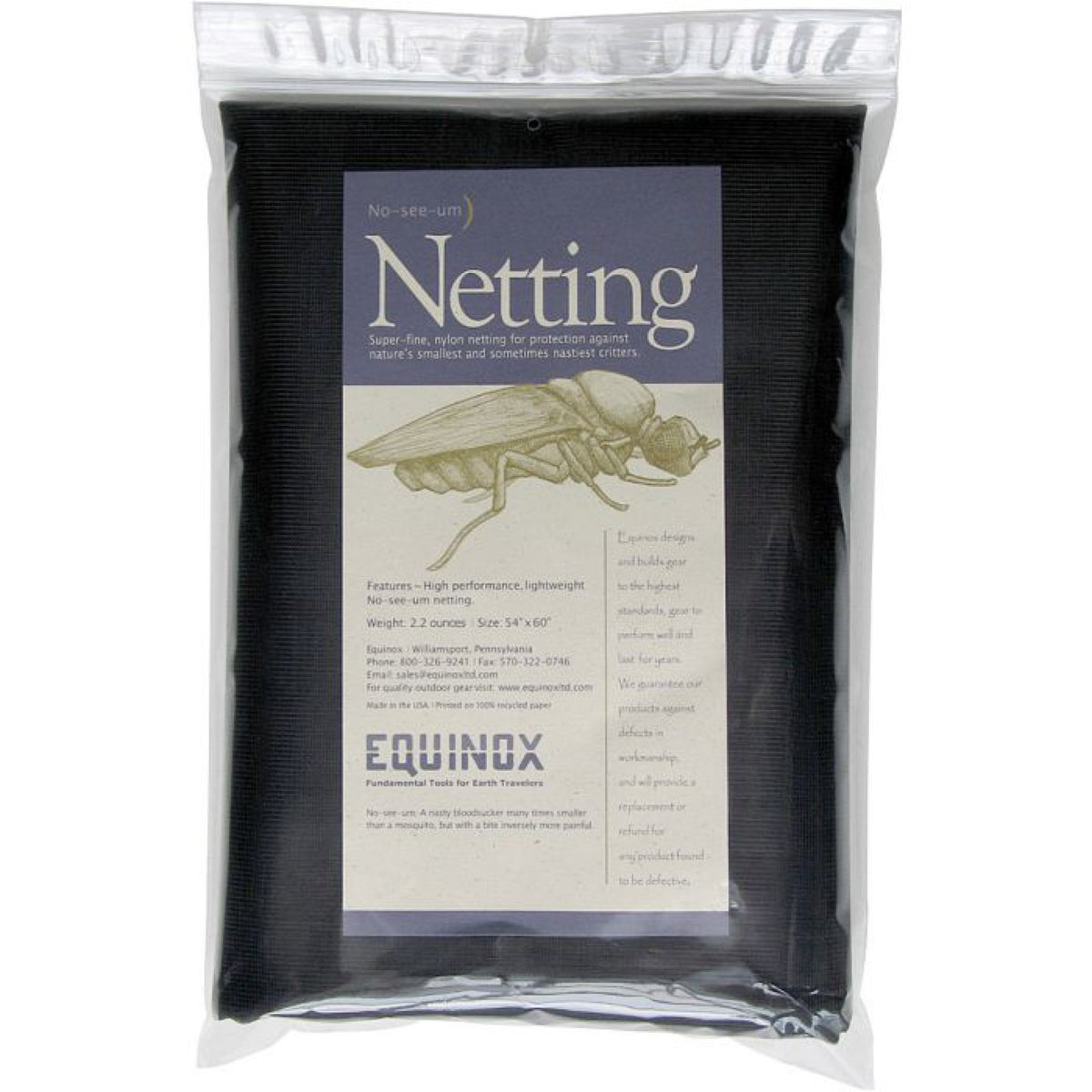 Equinox LIBERTY MOUNTAIN Packaged No-See-Um Mosquito Net - Black - One Size