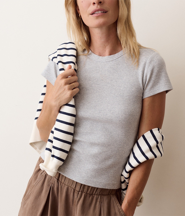 Womens Lexi Rib Sun-In Crew Tee in Heather Grey