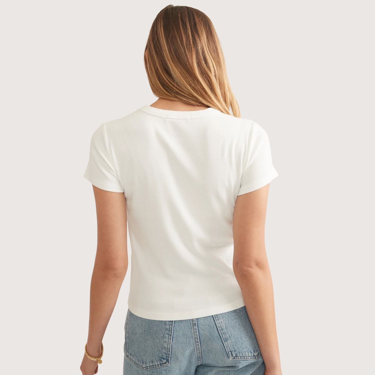 Marine Layer Womens Lexi Rib Sun-In Crew Tee - Antique White