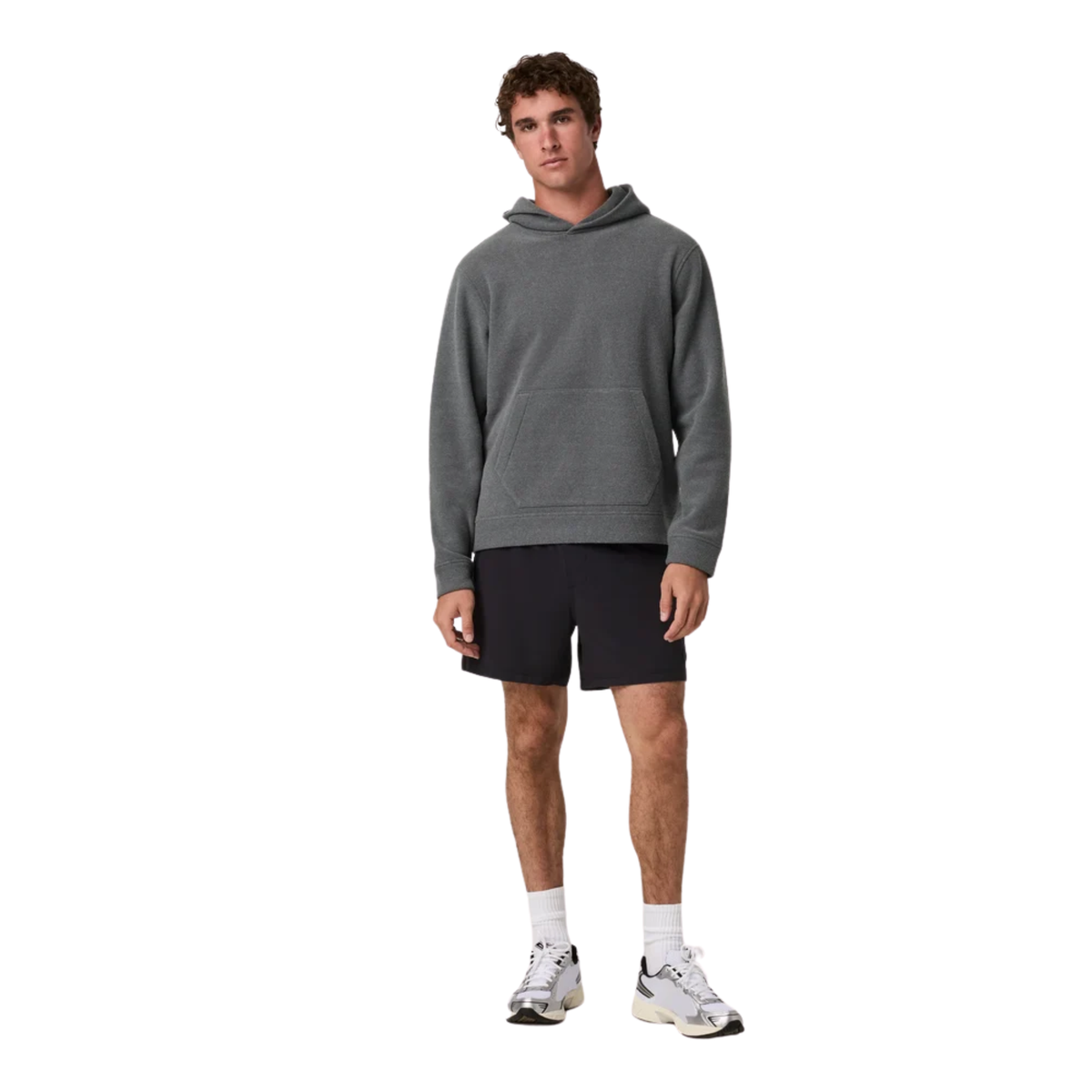 Vuori Mens Beach Fleece Pullover Hoodie- Dark Pewter Heather