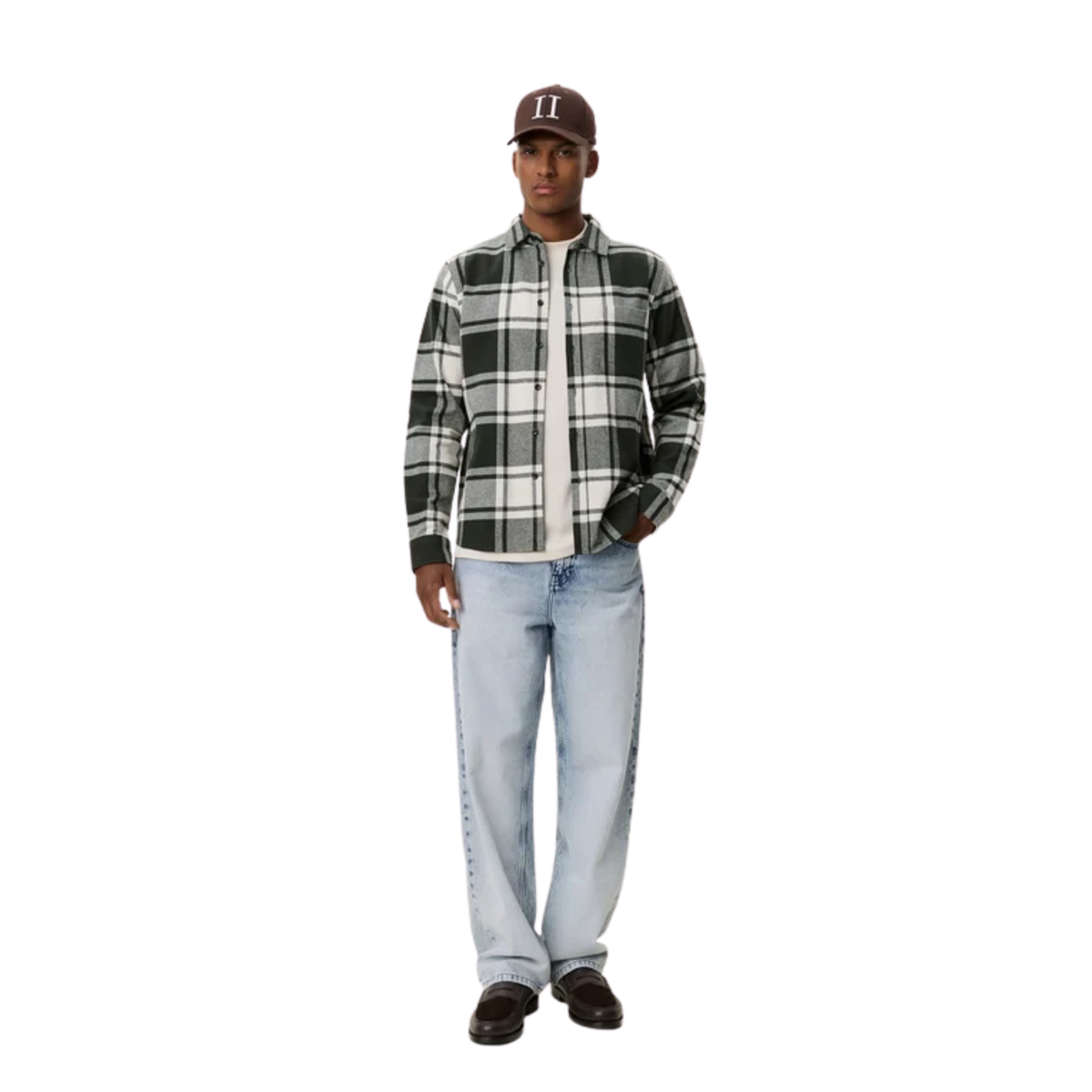Les Deux Mens Check Flannel Shirt-Rosin Green