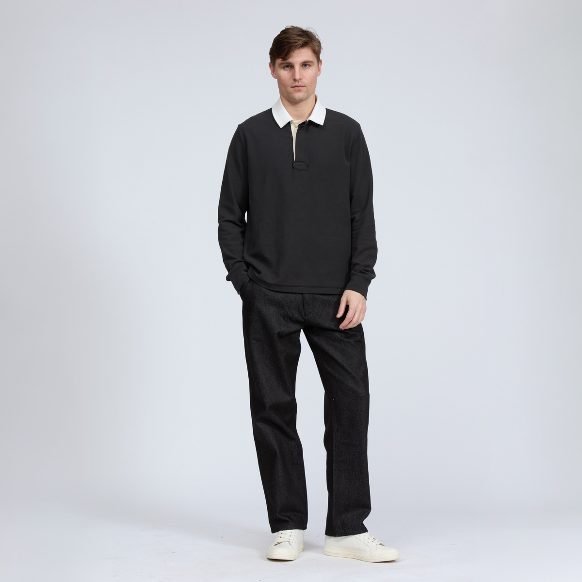 Rag And Bone Mens Classic Solid Pique Rugby - Black