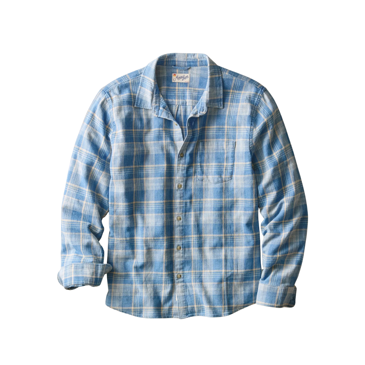 Marine Layer Mens Classic Stretch Selvage Shirt - Blue Indigo Plaid