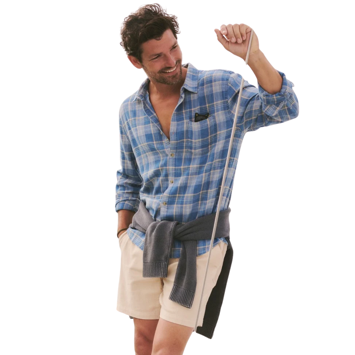 Marine Layer Mens Classic Stretch Selvage Shirt - Blue Indigo Plaid