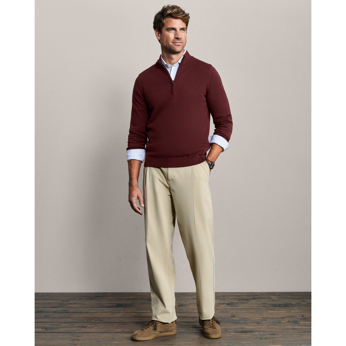Rhone Mens Commuter 1/4 Zip Sweater - Cherry Bark