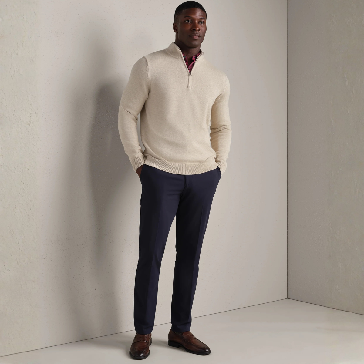 Rhone Mens Commuter 1/4 Zip Sweater-Bone