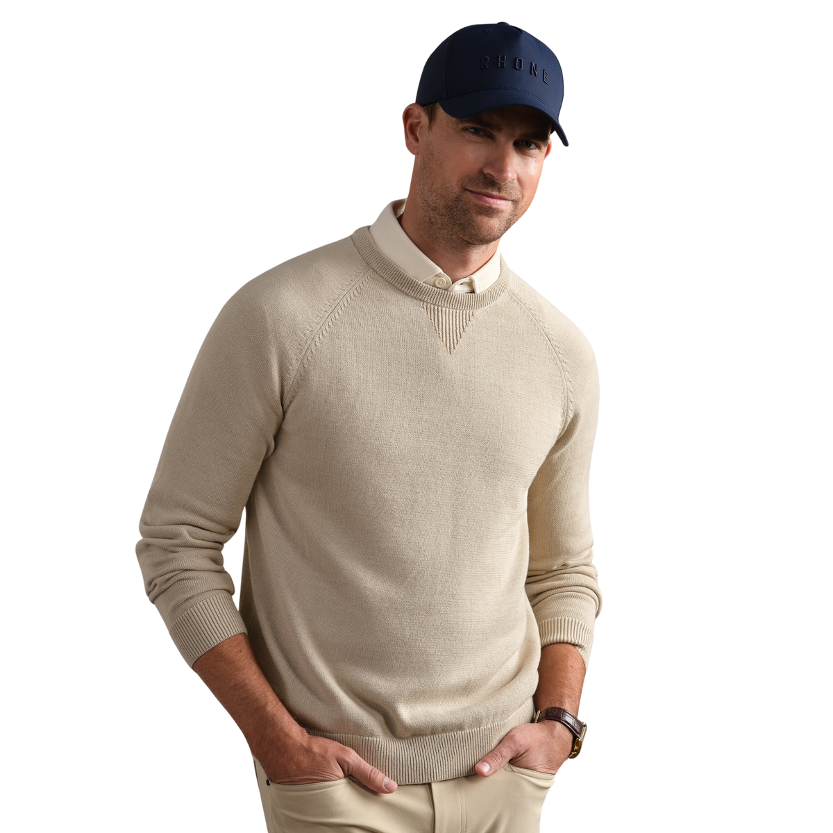 Rhone Mens Commuter Crewneck Sweater-Bone