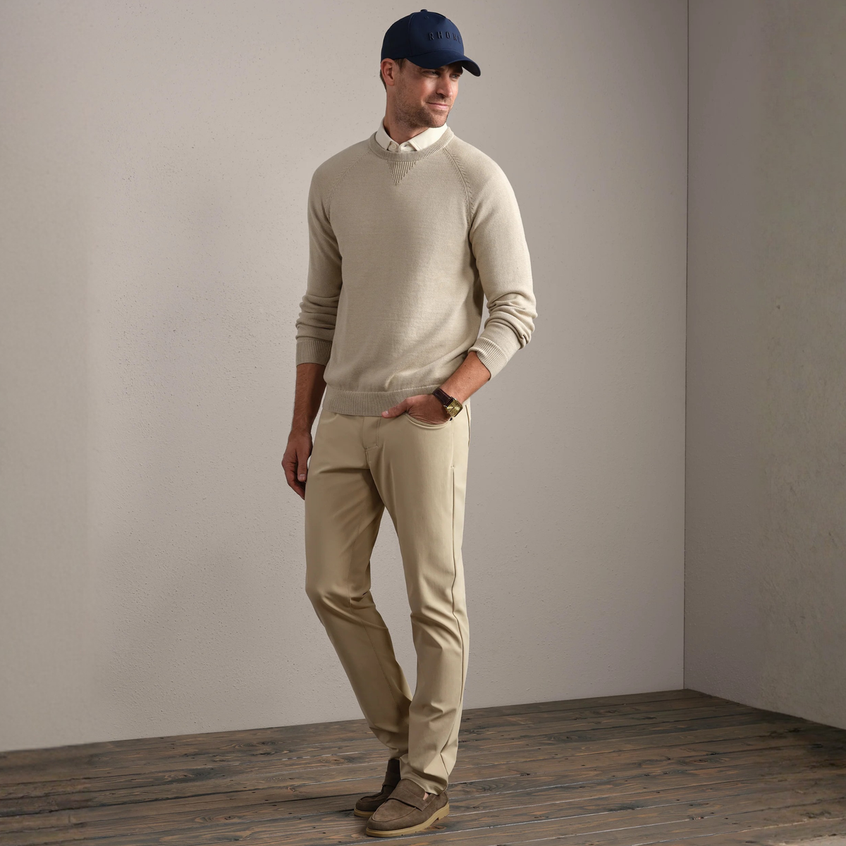 Rhone Mens Commuter Crewneck Sweater-Bone