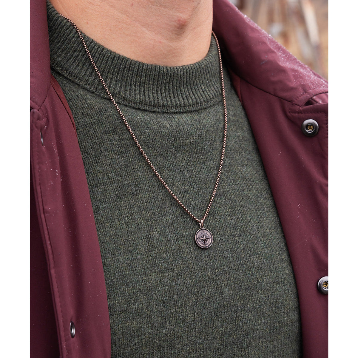 Pig And Hen Mens Compass Rose Necklace in Bronze - Bronze