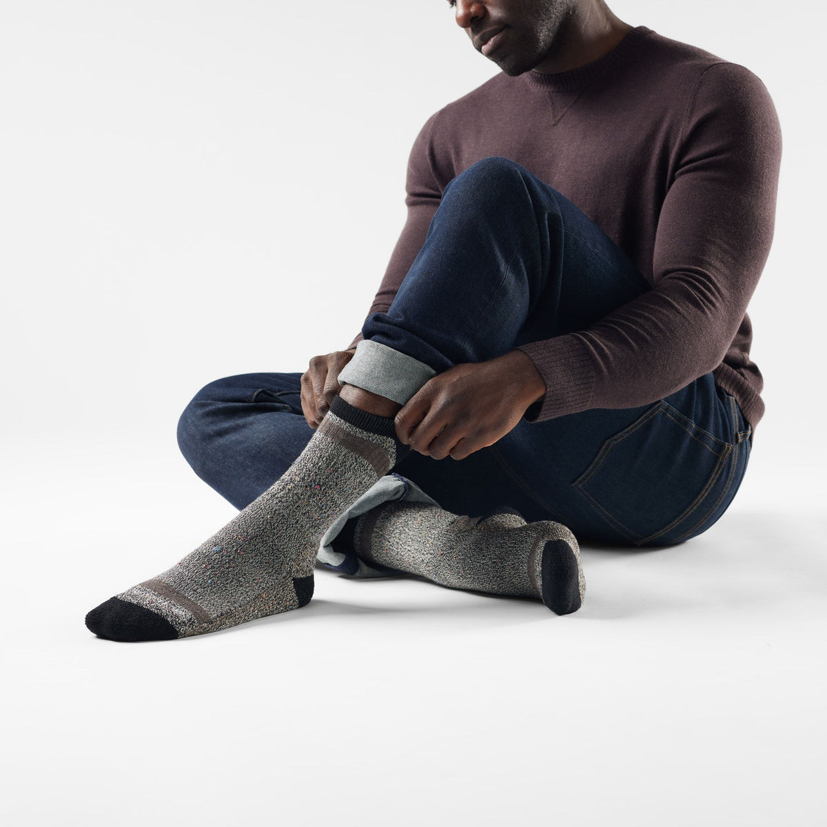 Smartwool Mens Everyday Larimer Crew Socks - Black-Taupe Heather