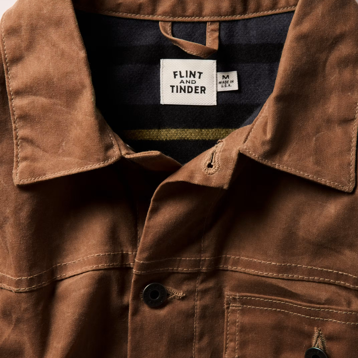 Flint and Tinder Mens Flannel Lined Wax Trucker Jacket-Havana